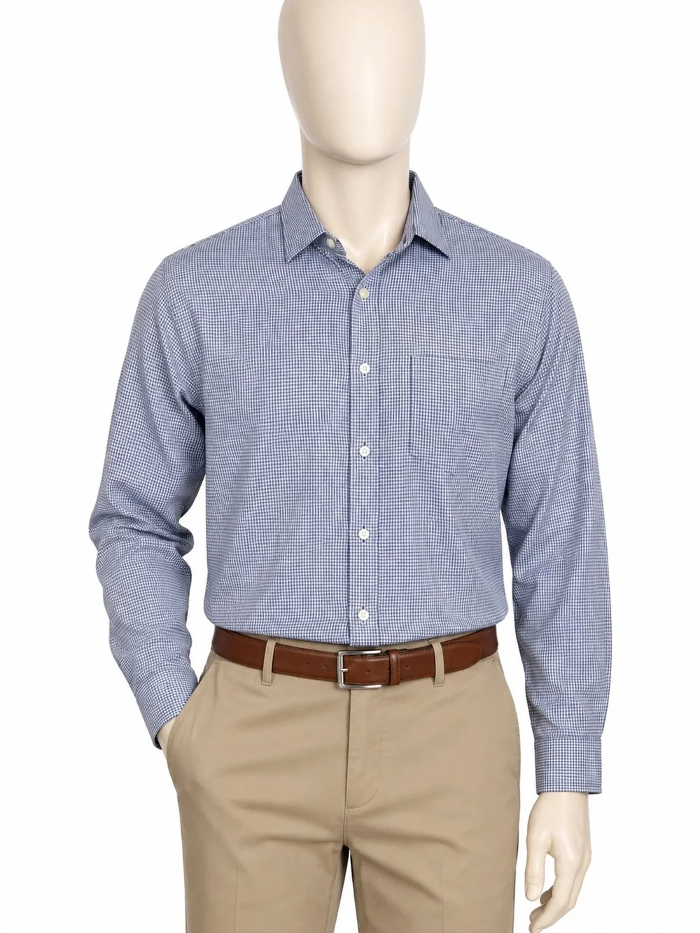 Banana Republic Men's Blue Micro-Check Long-Sleeve Dress Shirt